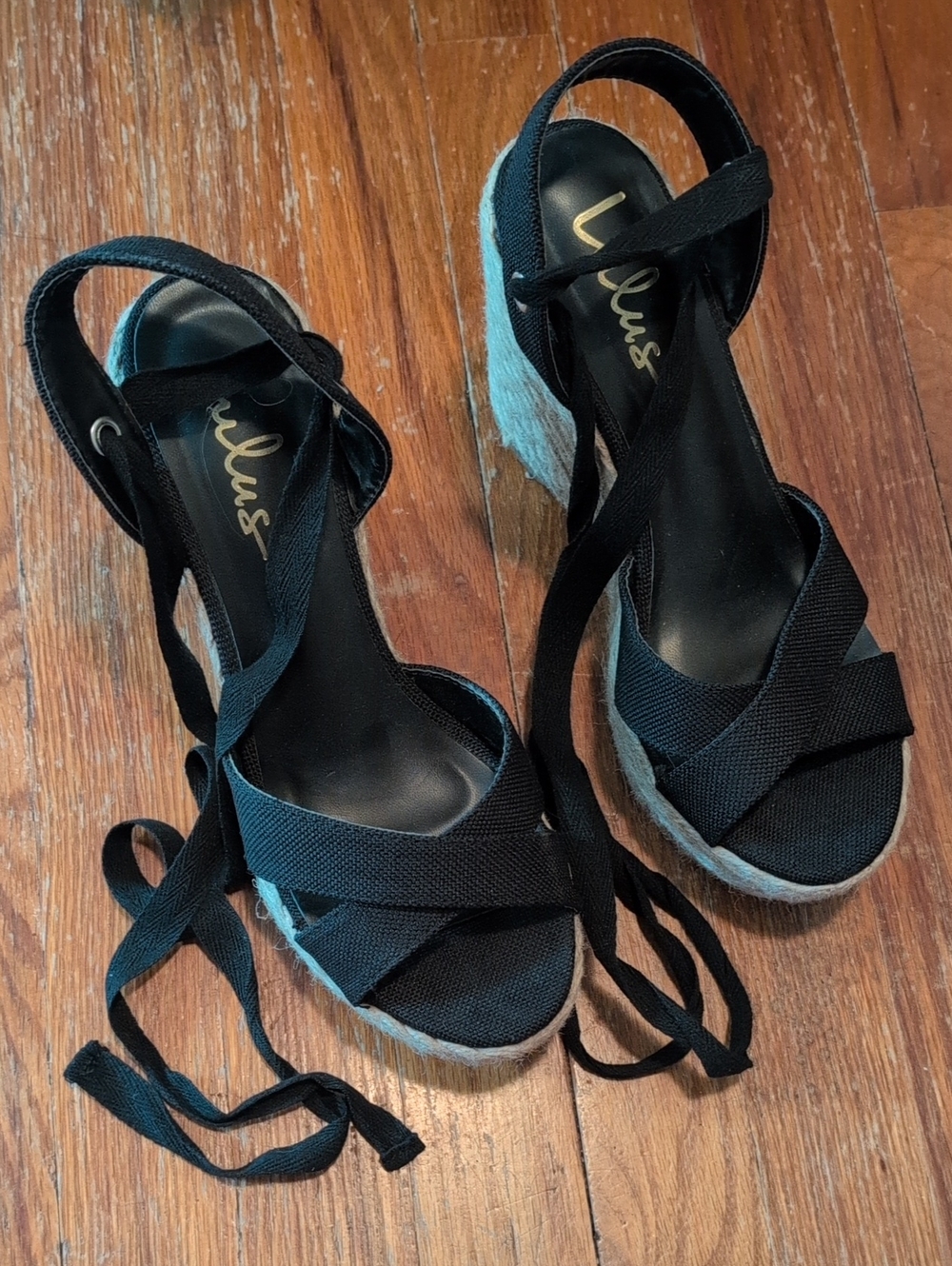 Lulu's Black Crisscross Lace-Up Espadrille Wedges